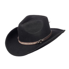 scippis reeves hoed – klassieke zwarte westernhoed van 100% wolvilt met leren hoedenband