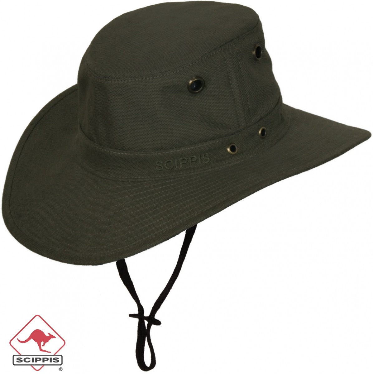 scippis hoed grove canvas – eenvoudige outdoorhoed van canvas met kinband