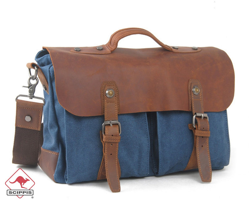 scippis messenger westfield – canvas schoudertas met leren details