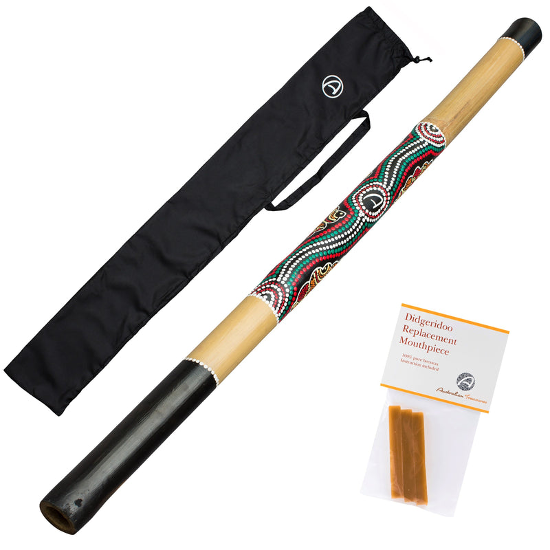 bamboe didgeridoo beschilderd lengte 120cm - inclusief bijenwas voor mondstuk didgeridoo en nylon bag - didgeridoo voor