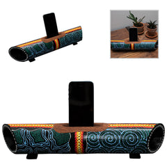 bamboe luidspreker & smartphonehouder – handbeschilderd in aboriginal-stijl