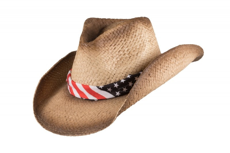 scippis el paso westernhoed – vormbare strohoed met stars & stripes band