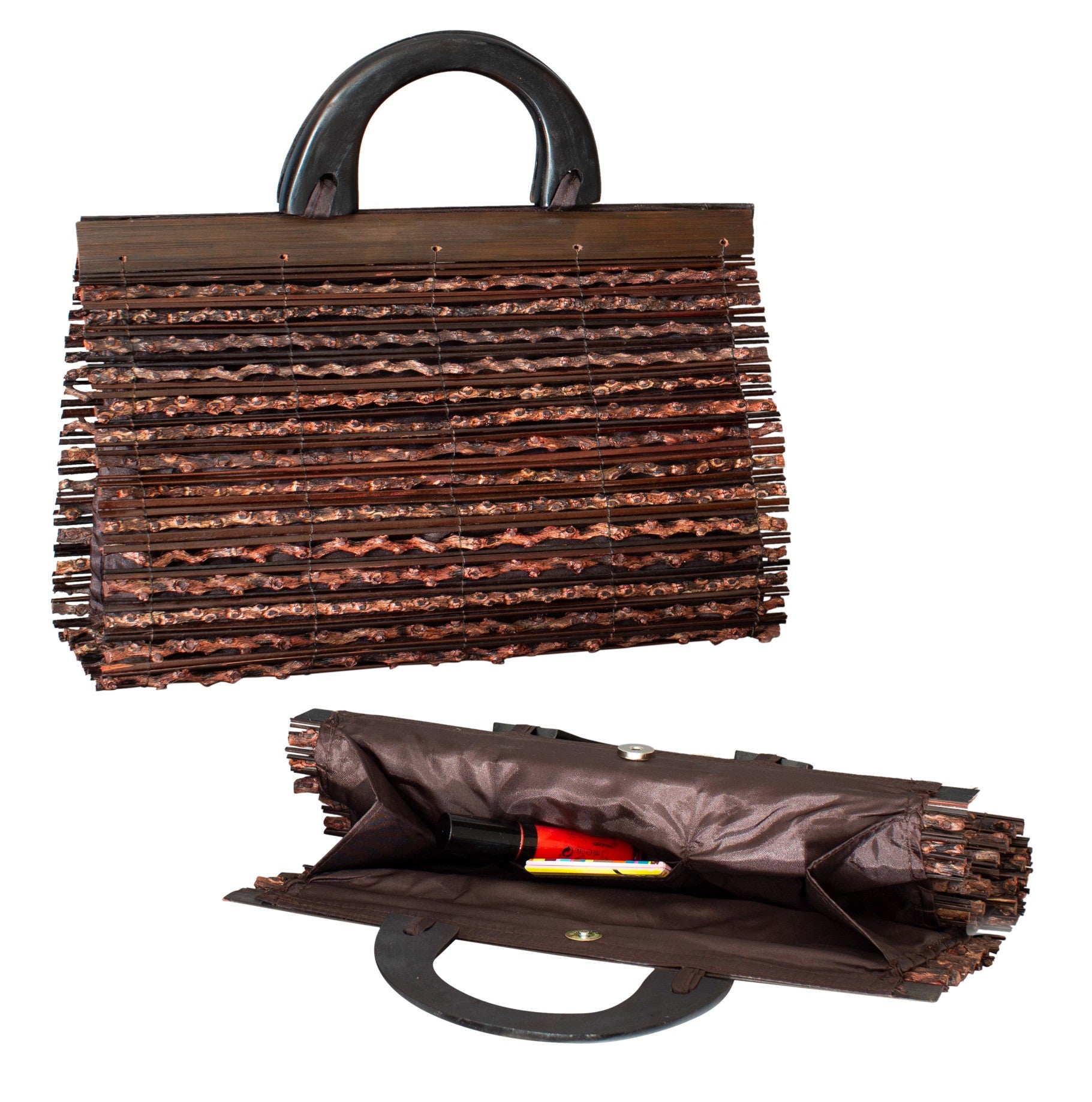 dames handtas. handgemaakt van bamboo en hout. stijlvol, lichtgwicht en compact. 35 x 21 x 12cm