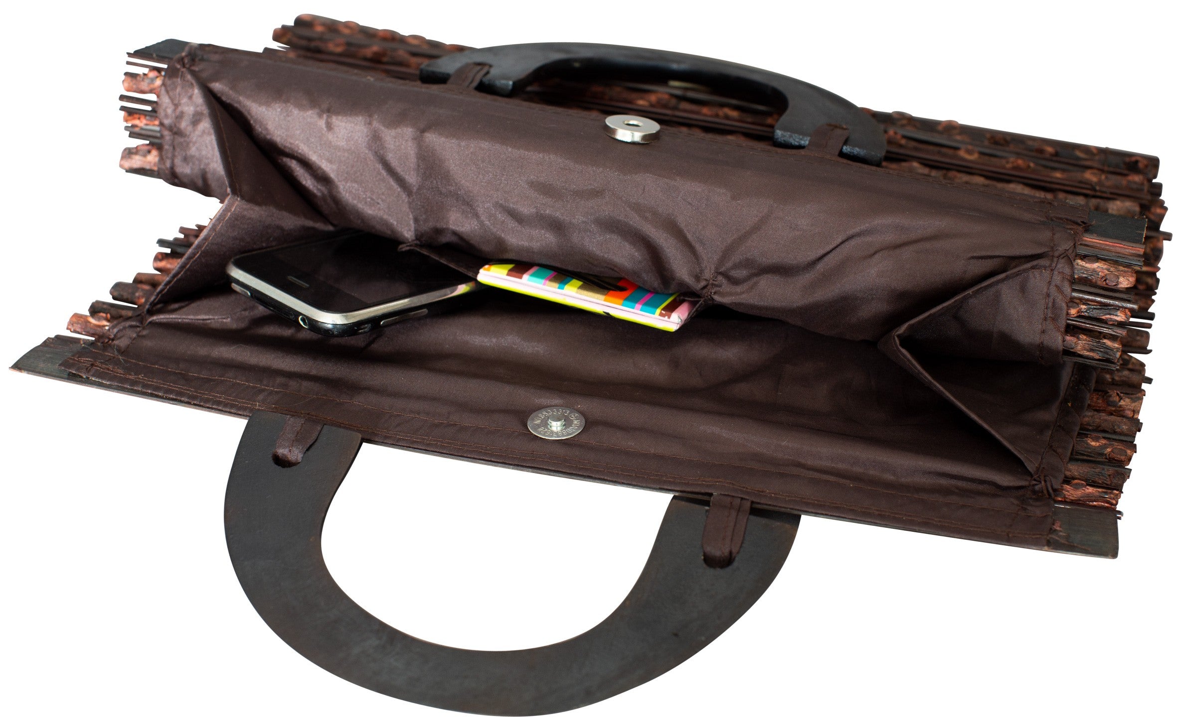 dames handtas. handgemaakt van bamboo en hout. stijlvol, lichtgwicht en compact. 35 x 21 x 12cm