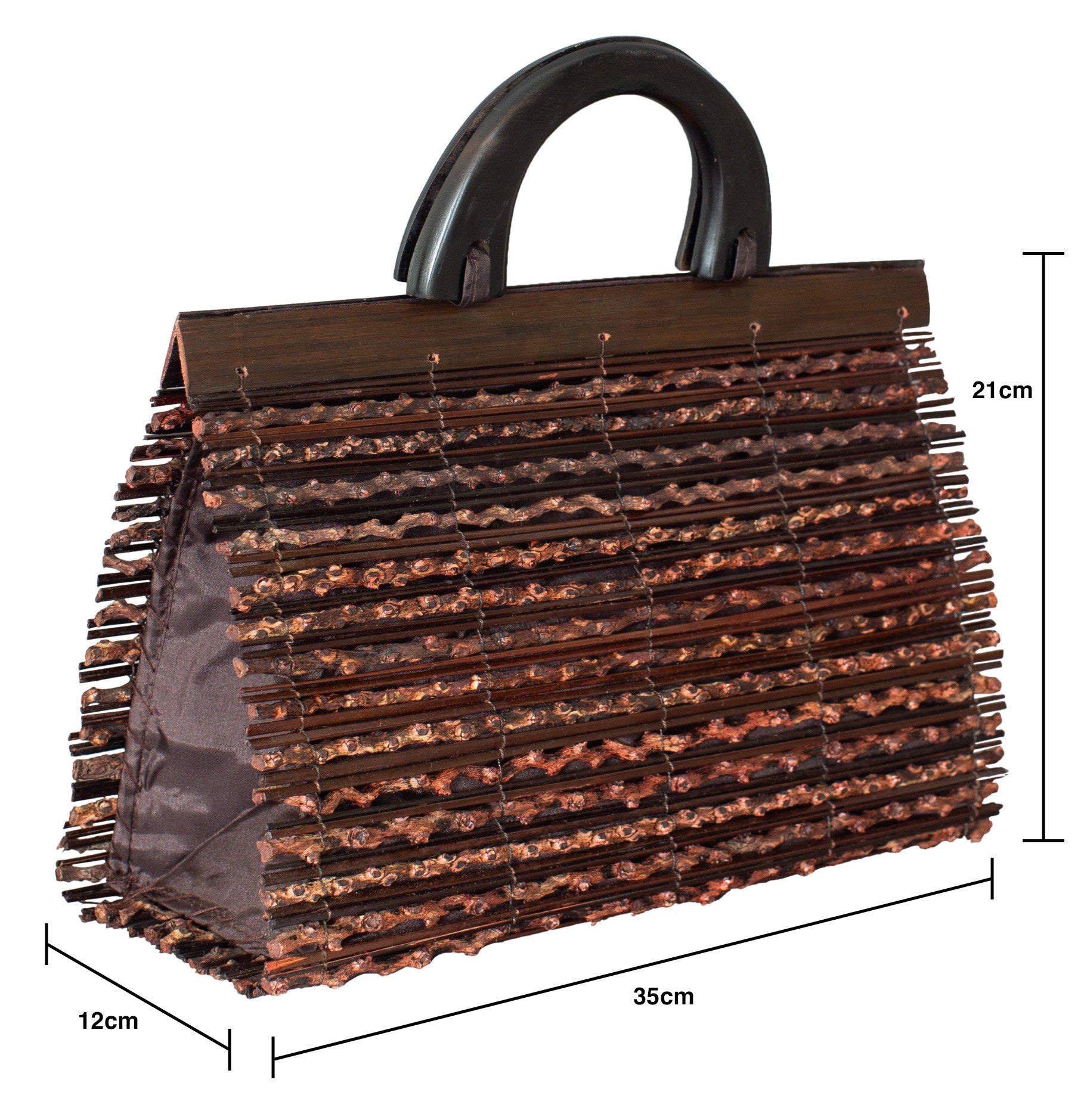 dames handtas. handgemaakt van bamboo en hout. stijlvol, lichtgwicht en compact. 35 x 21 x 12cm