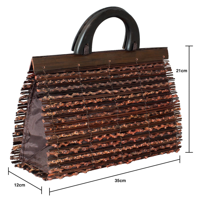 dames handtas. handgemaakt van bamboo en hout. stijlvol, lichtgwicht en compact. 35 x 21 x 12cm