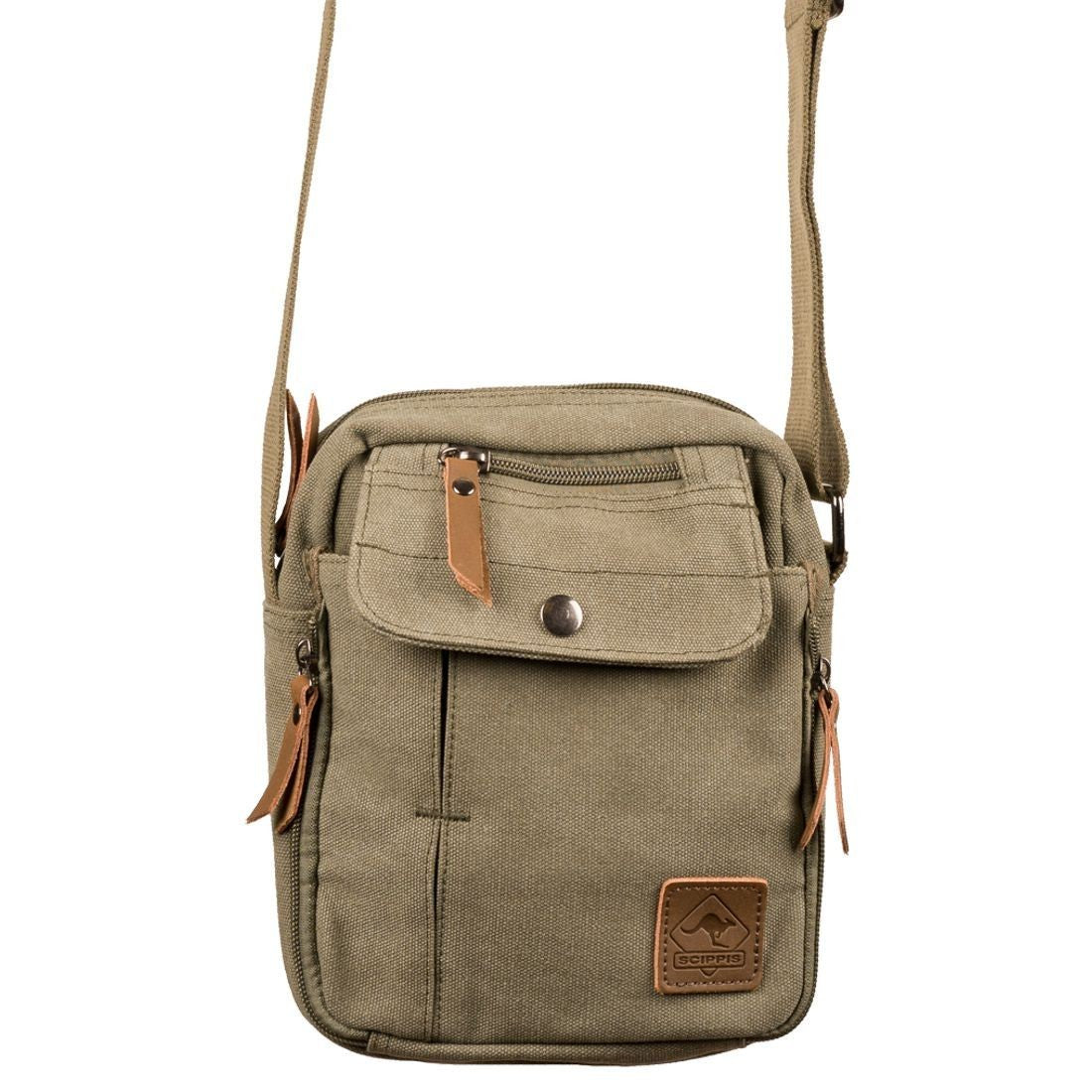 scippis port arthur tas – robuuste canvas schoudertas met lederen accenten