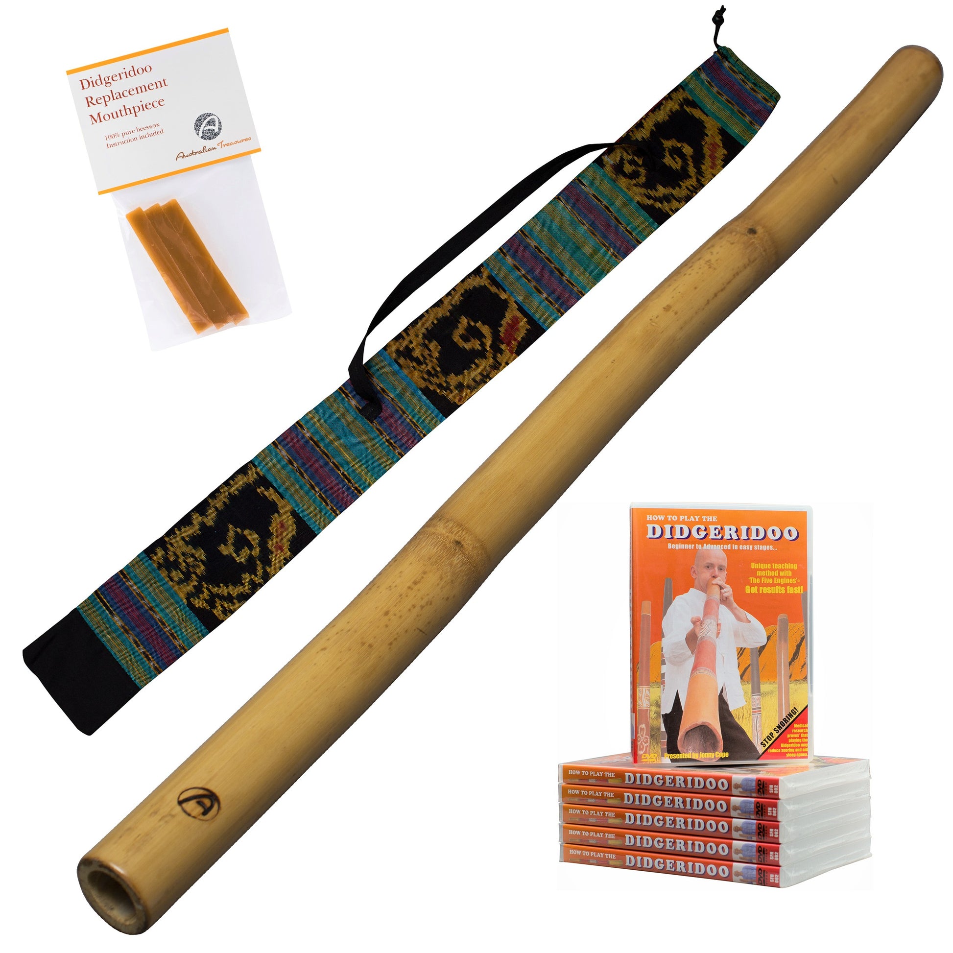 luxe bamboe didgeridoo - 120cm inclusief tas, instructie dvd en bijenwas