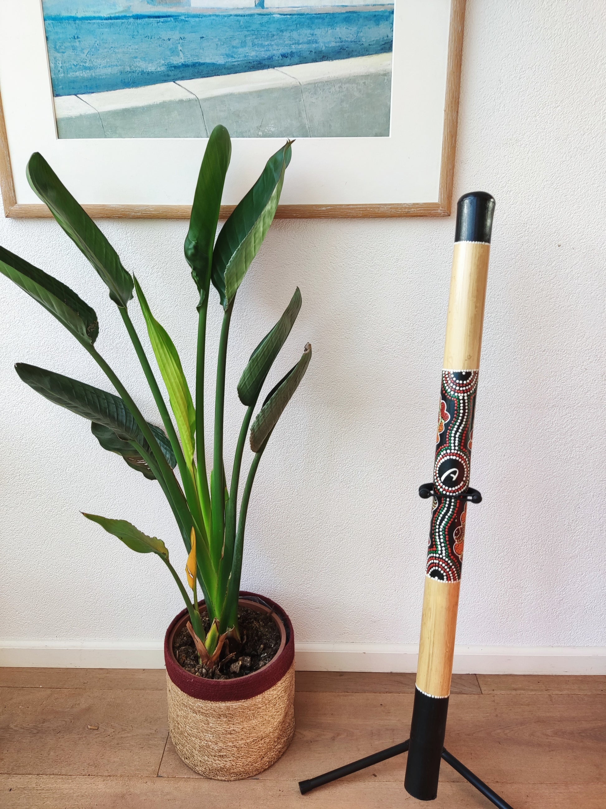 bamboe didgeridoo beschilderd lengte 120cm - inclusief bijenwas voor mondstuk didgeridoo en nylon bag - didgeridoo voor