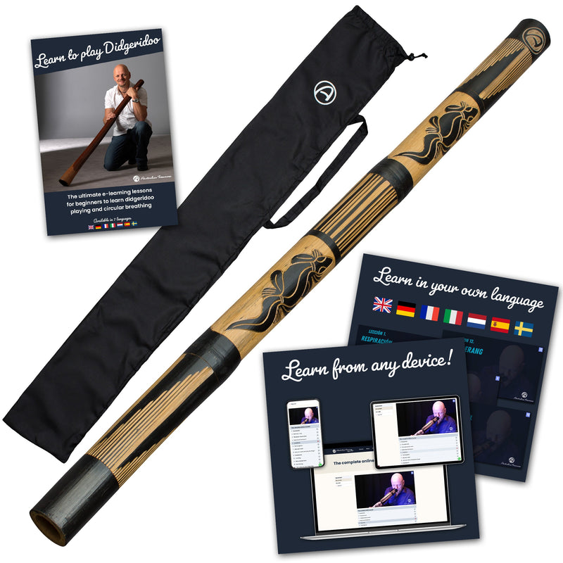 bamboe didgeridoo 120cm – met draagtas & onlinecursus circulaire ademhaling