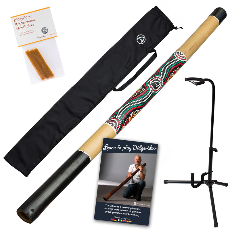 bamboe didgeridoo beschilderd inclusief bag - onlinelessen – didgeridoo bijenwas - didgeridoostandaard