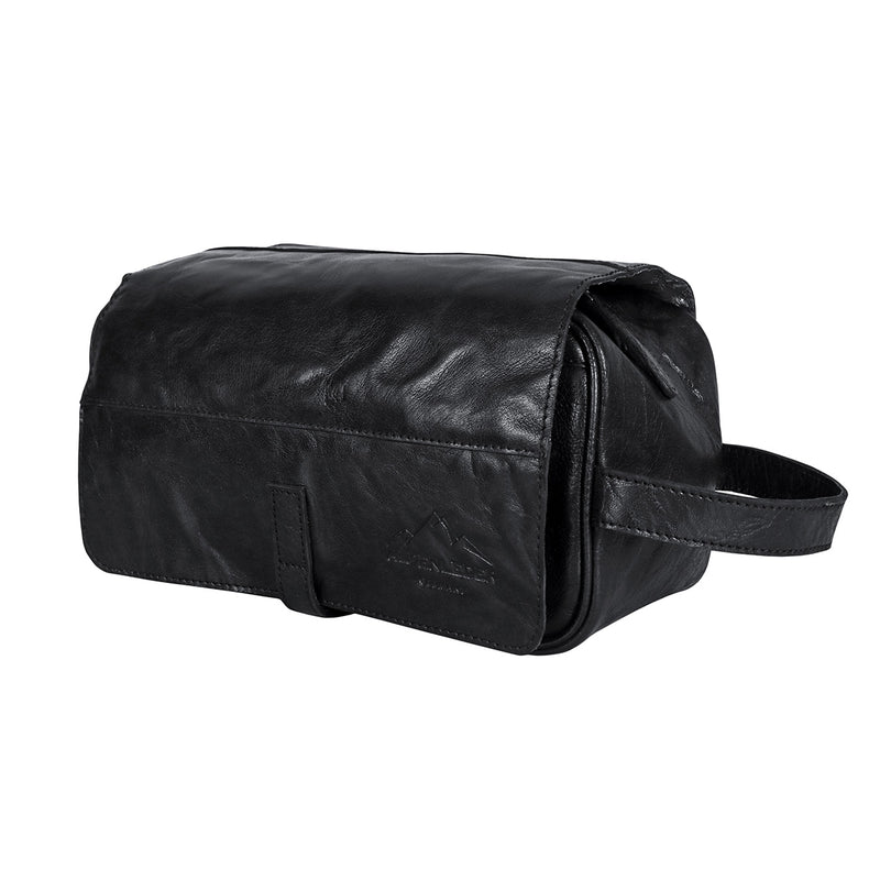 Scippis Roll-Up toilettas van leer met gesp en klassieke uitstraling