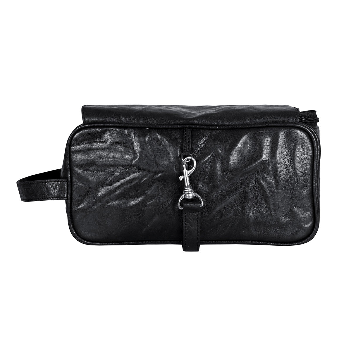 Geopende toilettas met overzicht van vakindeling en bevestiging