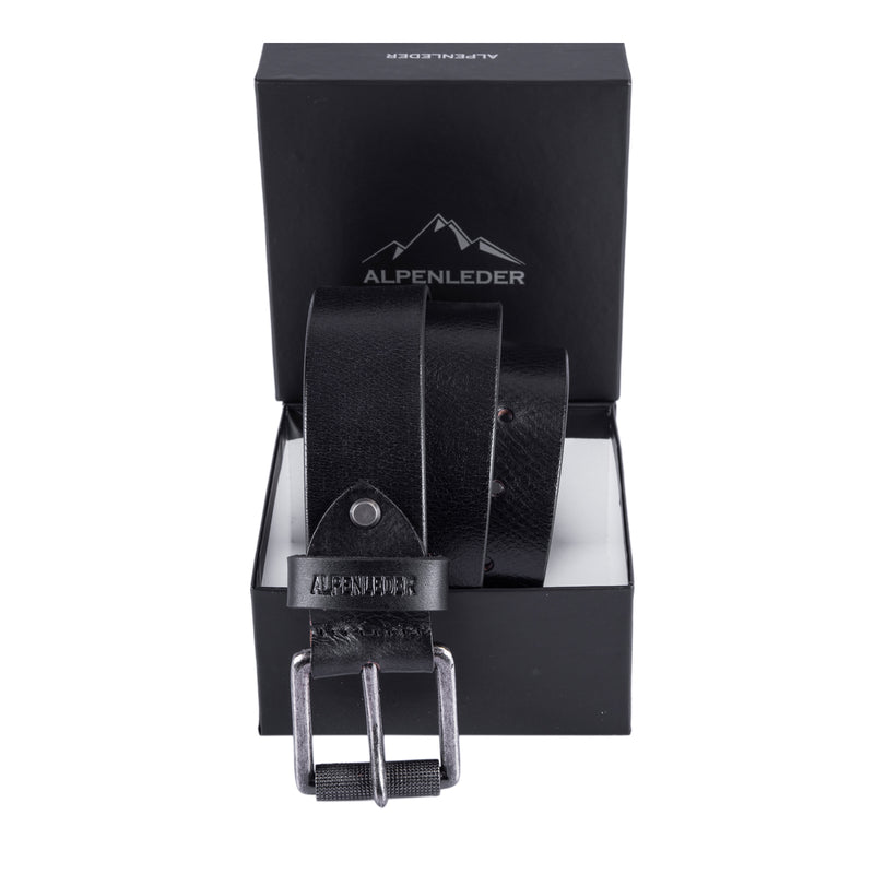 scippis belt schiefer – donkergrijze leren riem met mat metalen gesp