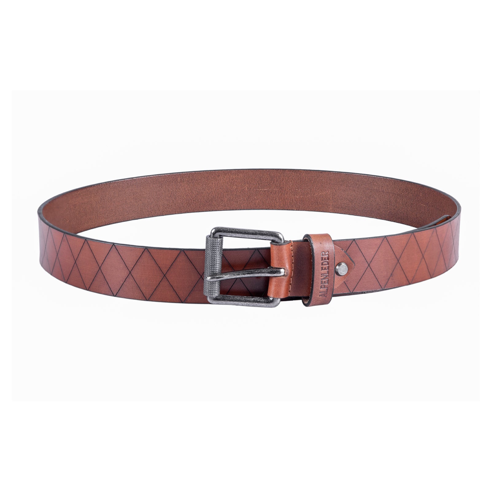 scippis belt raute – leren riem met ingeperst diamantpatroon en gesp