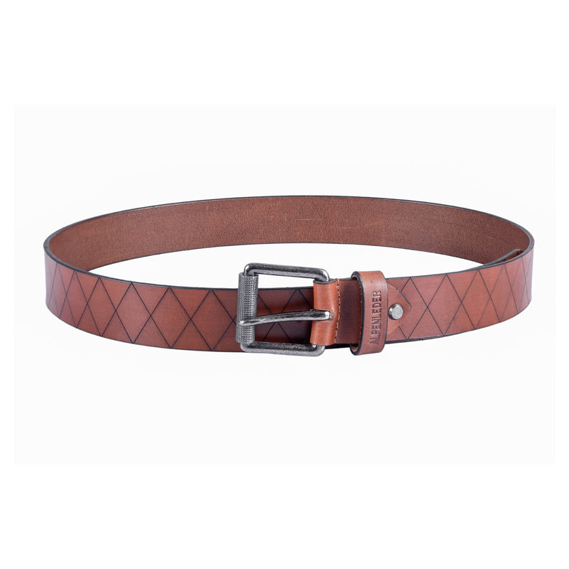 scippis belt raute – leren riem met ingeperst diamantpatroon en gesp