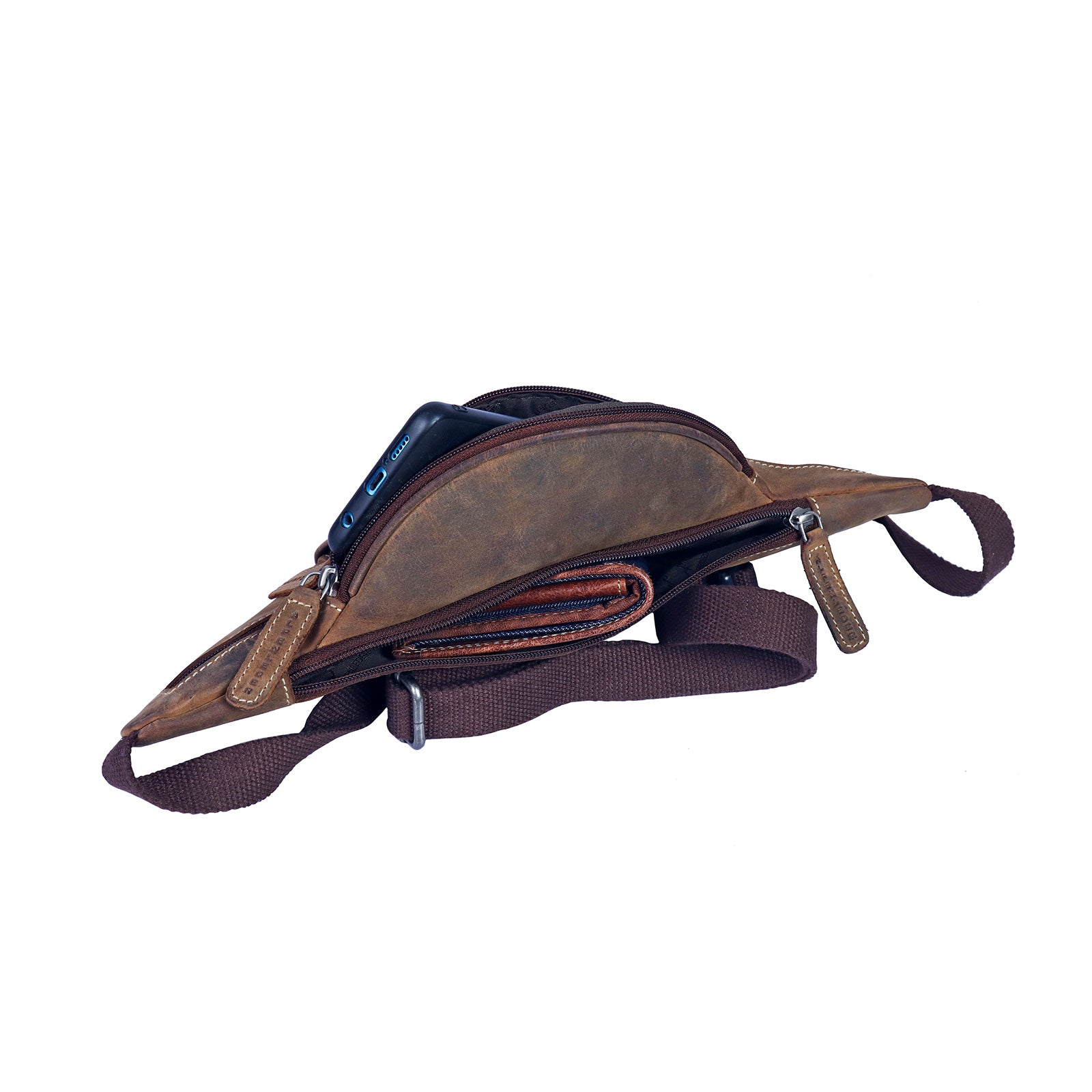 scippis belt bag genf – vintage leren heuptas met meerdere ritsvakken