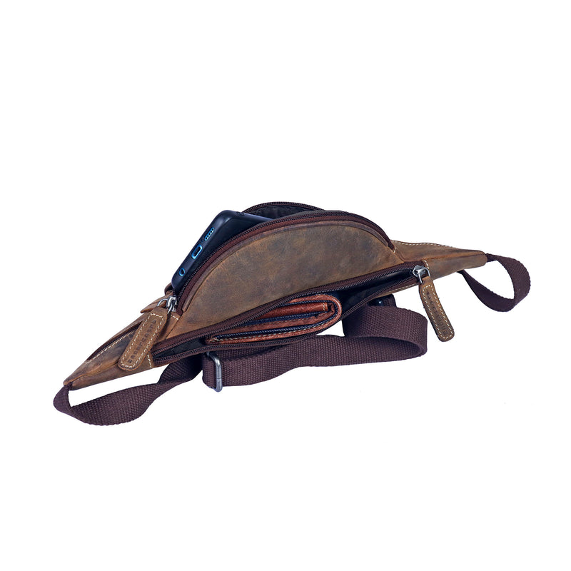 scippis belt bag genf – vintage leren heuptas met meerdere ritsvakken