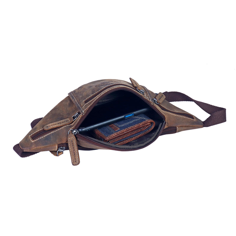 scippis belt bag genf – vintage leren heuptas met meerdere ritsvakken