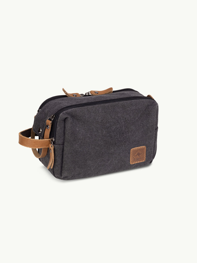 alpenleder jaipur vanity bag – vintage leren toilettas met ritsen en ophanghaak