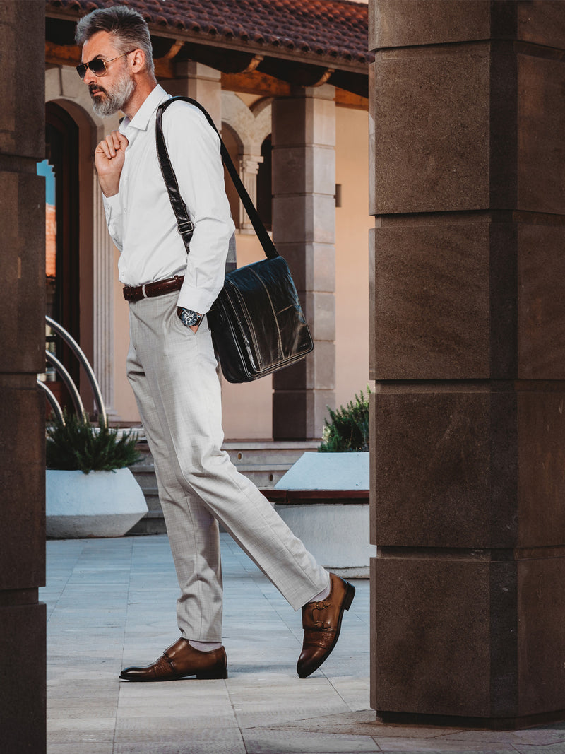 scippis messenger bag atlanta – stijlvolle schoudertas van canvas met leer