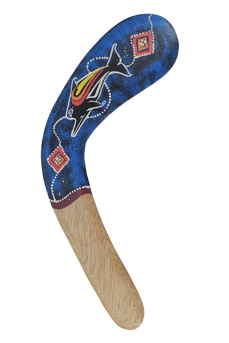 Boemerang Aboriginal Blauw – Handbeschilderde 40 cm Boemerang met Aboriginal motief