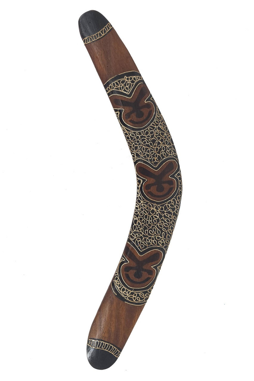 Boemerang Human 40 cm – Handgeschilderde Houten Boemerang met Aboriginal Symboliek