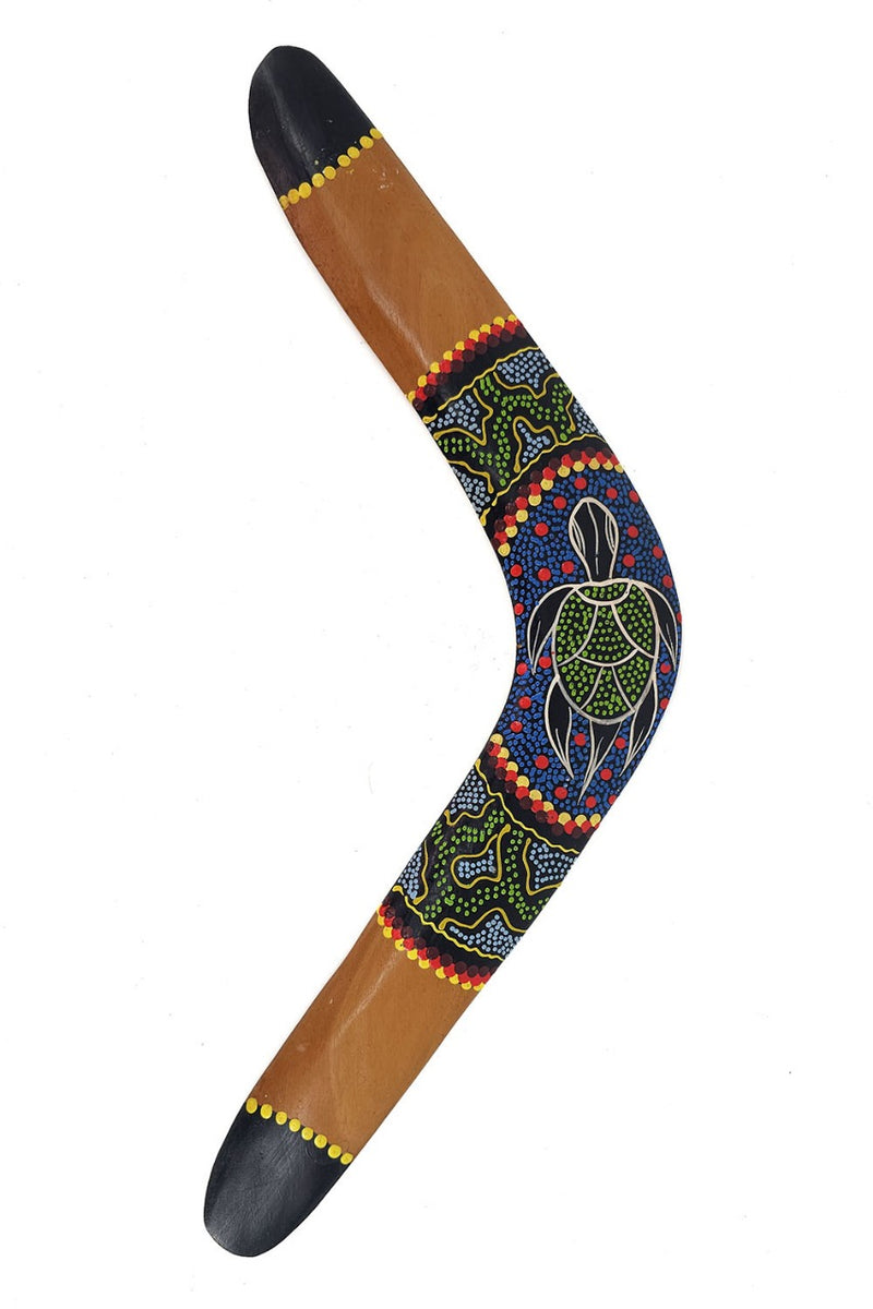 Boemerang Turtle – Grote 45 cm Boemerang met Schildpadmotief in traditionele Aboriginal Stijl