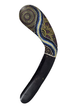 Boemerang Aboriginal Bruin – Traditioneel Houtdesign met Beschildering (40 cm)