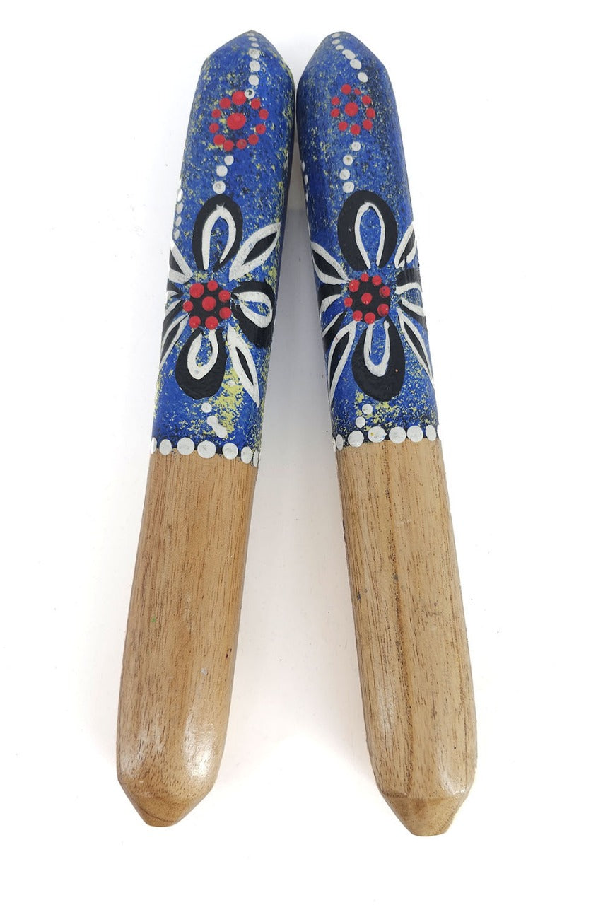 Clapsticks Blauw – Houten Ritmestokken, 25cm met Kleurrijk Design