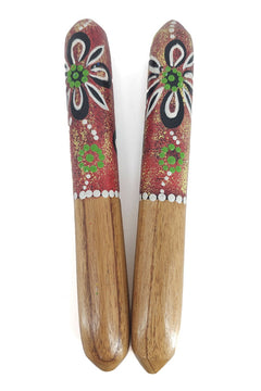 Clapsticks Rood – Houten Claves voor Traditioneel Ritme bij Didgeridoospelen