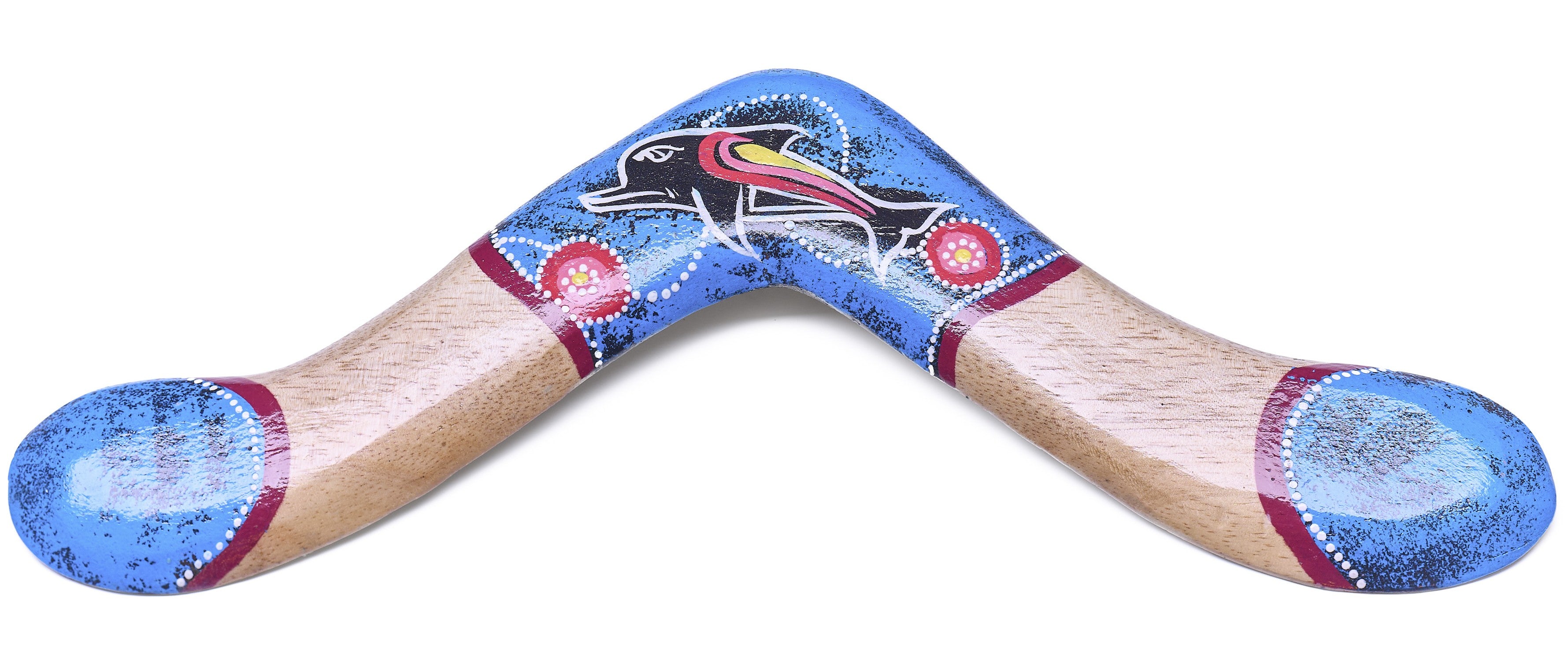 Bumerang Wide Tip Blå – Träkastbumerang med aboriginmålning (40 cm) 