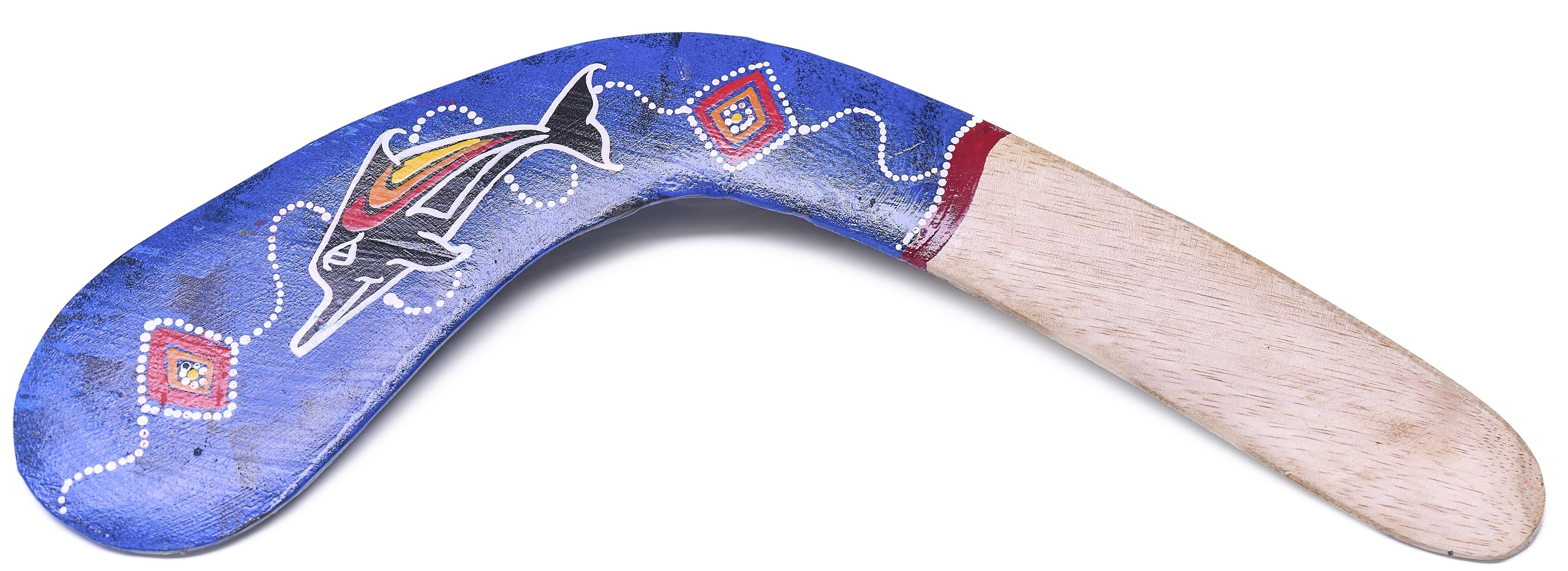 Bumerang Aboriginal Blå – Handmålad 40 cm Bumerang med aboriginskt motiv 