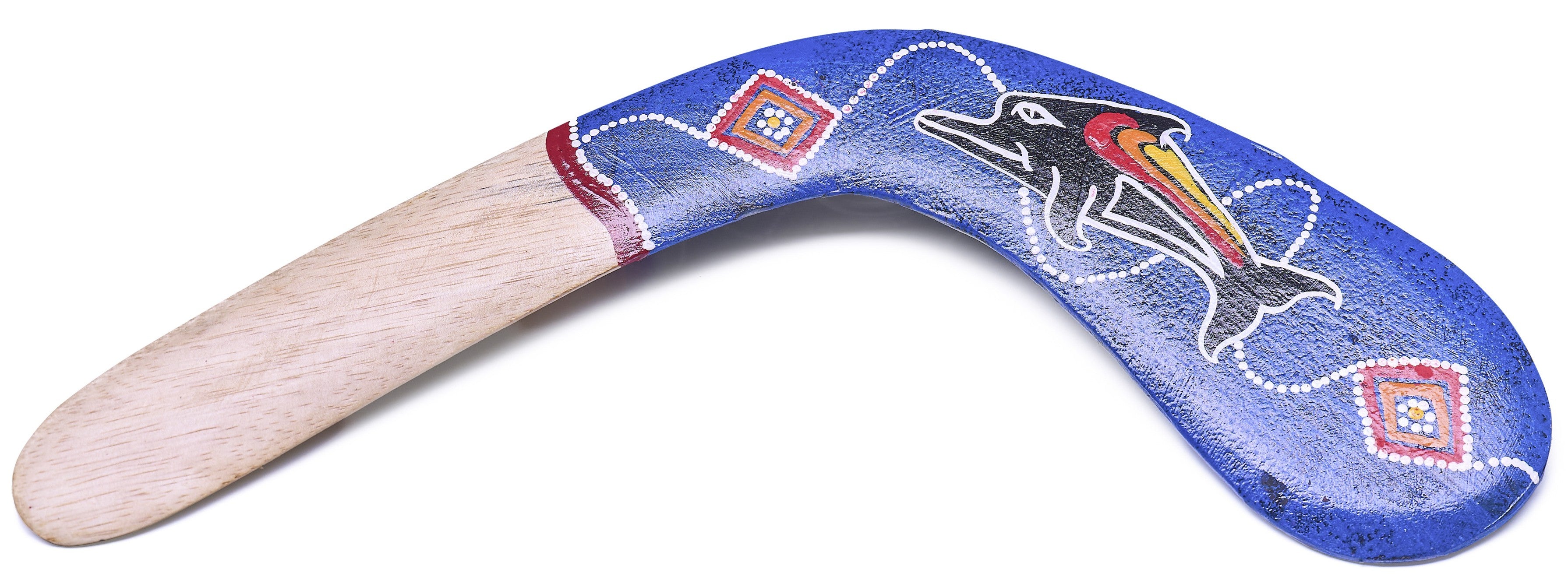 Bumerang Aboriginal Blå – Handmålad 40 cm Bumerang med aboriginskt motiv 