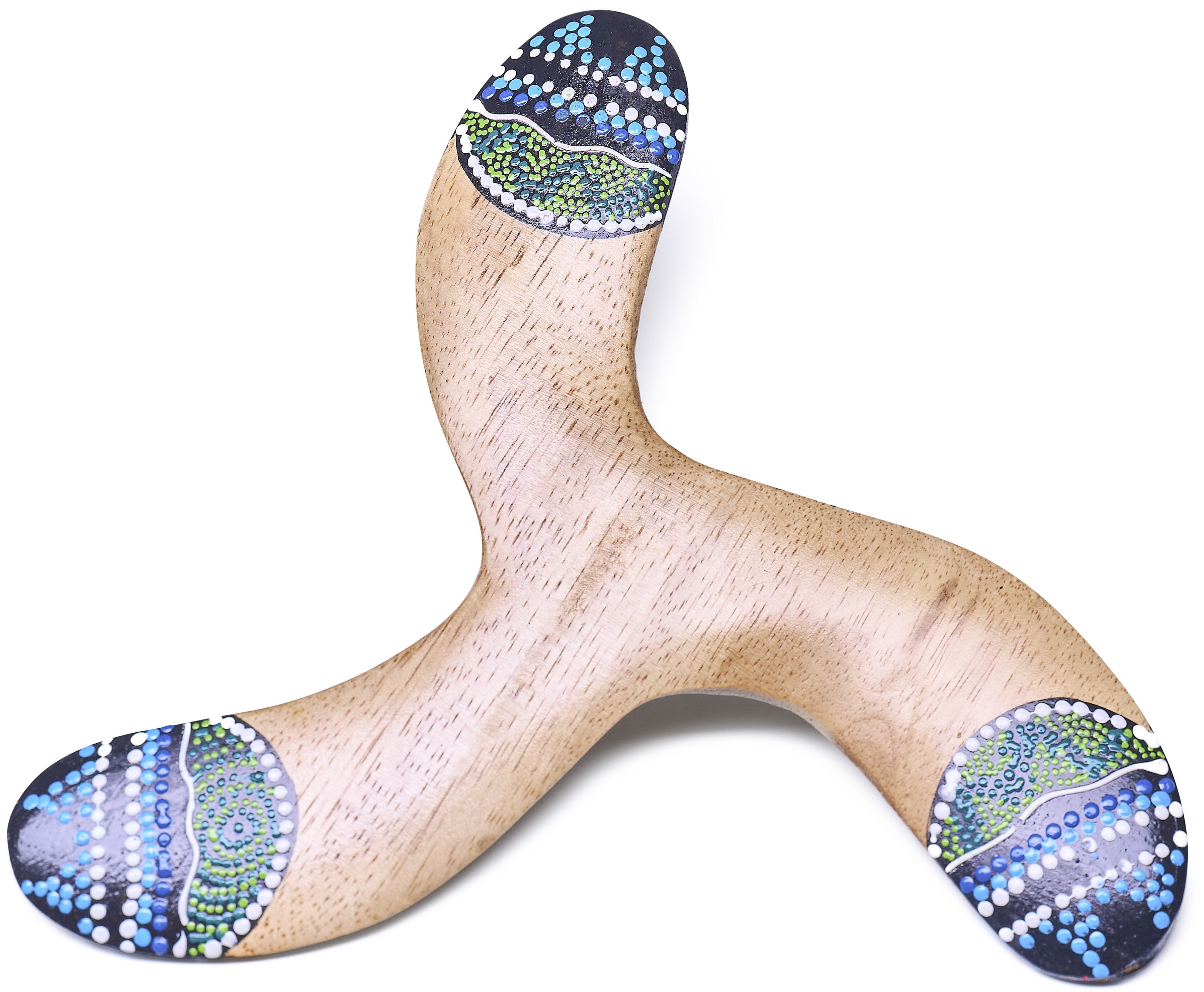 Boemerang Sky Blauw – Stabiele 3-Blads Boemerang met Aboriginal Design (22 cm)