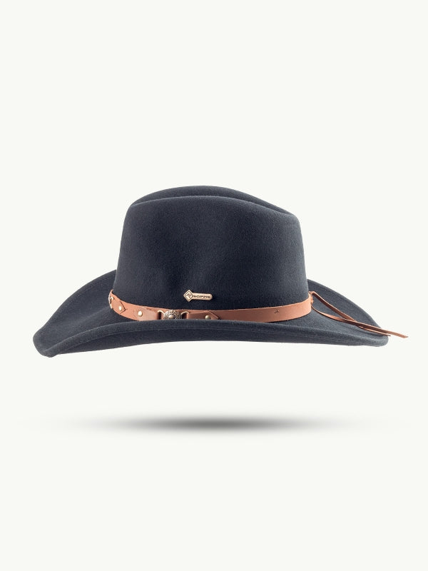 scippis western bandit – 100% wollen hoed met leren band