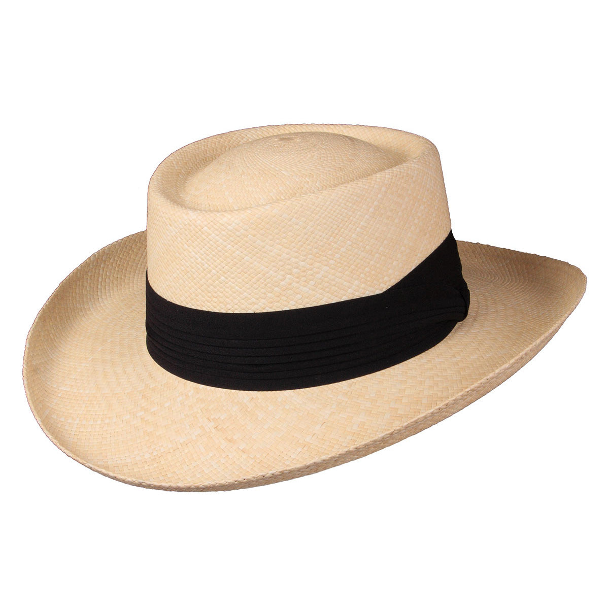 scippis sol natur panama hoed – handgeweven toquilla-stro – elegante zomerhoed met zwarte band