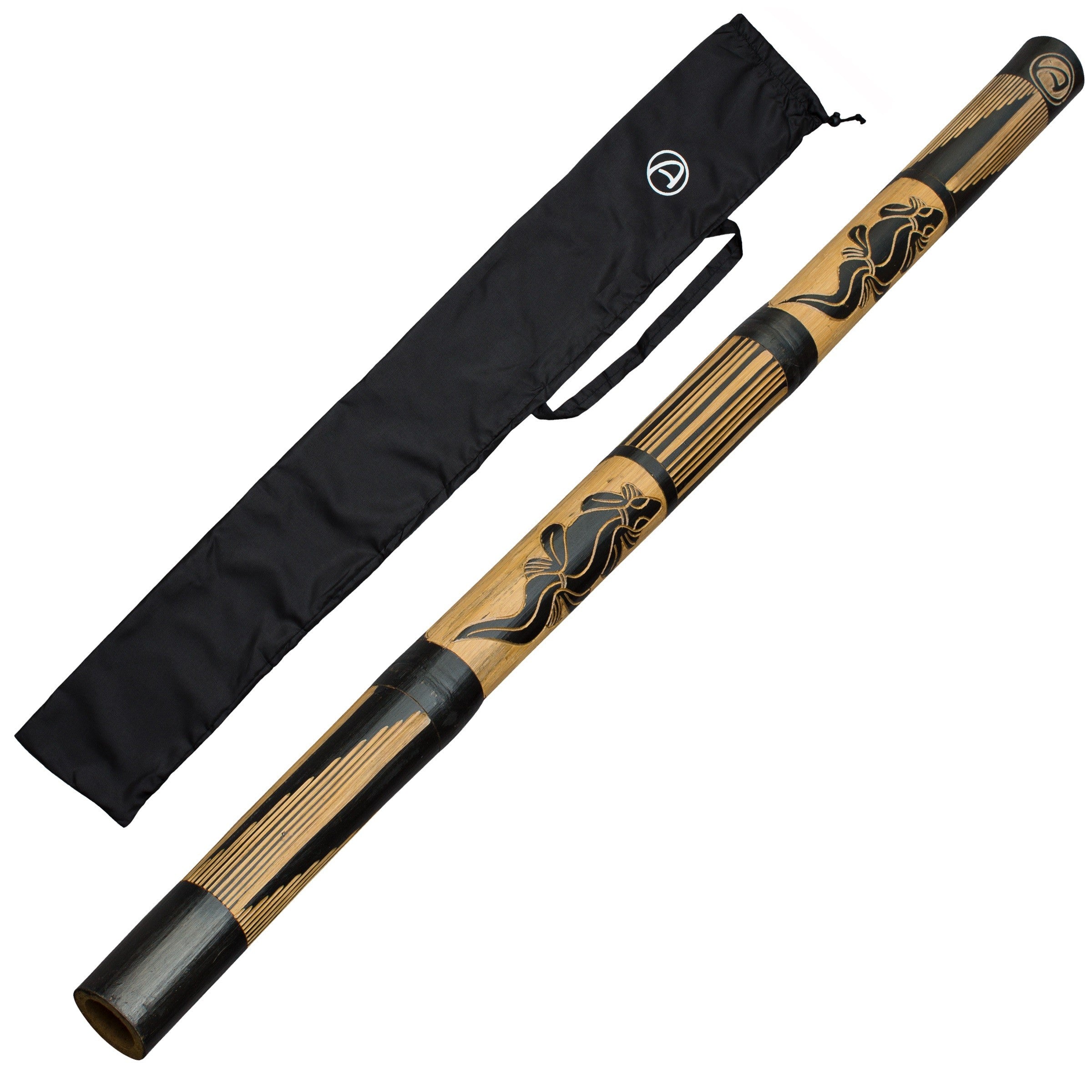 eenvoudig te bespelen bamboe didgeridoo voor beginners - met handgesneden lizard-patronen en nylon tas