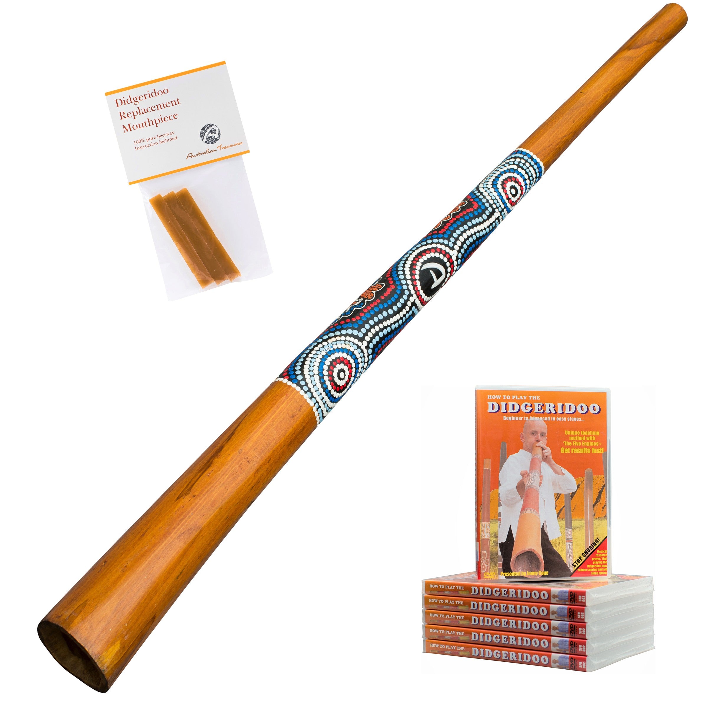 didgeridoo hout 130cm - didgeridoo voor beginners - didgeridoodvd - bijenwas