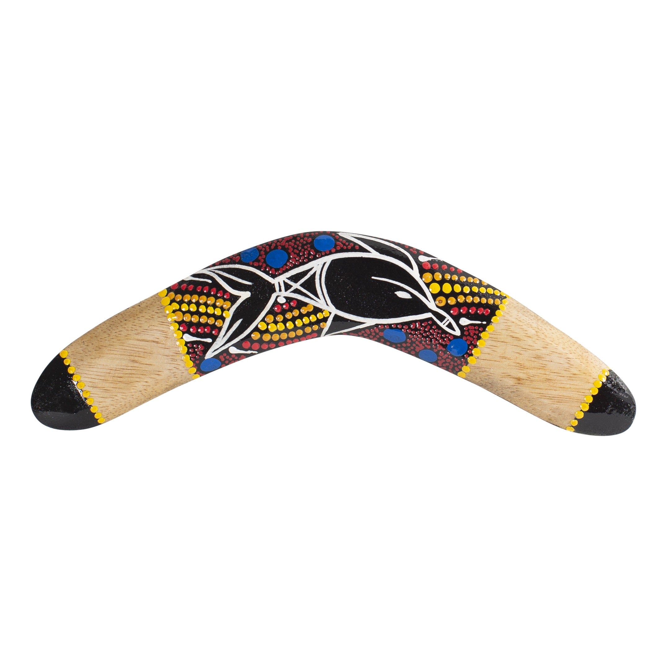 boemerang 30cm – beschilderd met dotpainting en dolfijnafbeelding – houten boemerang