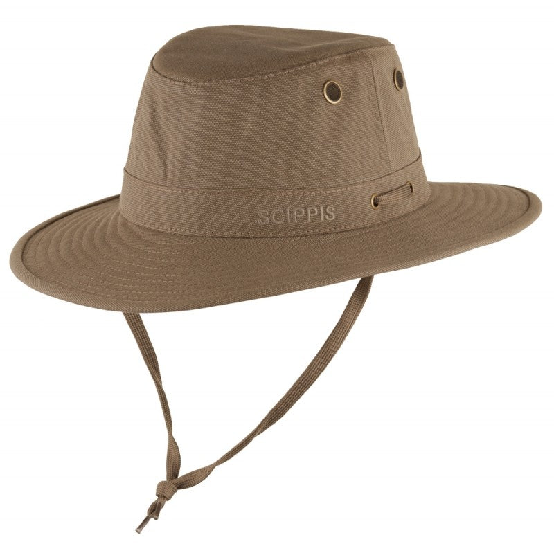 scippis hoed grove canvas – eenvoudige outdoorhoed van canvas met kinband