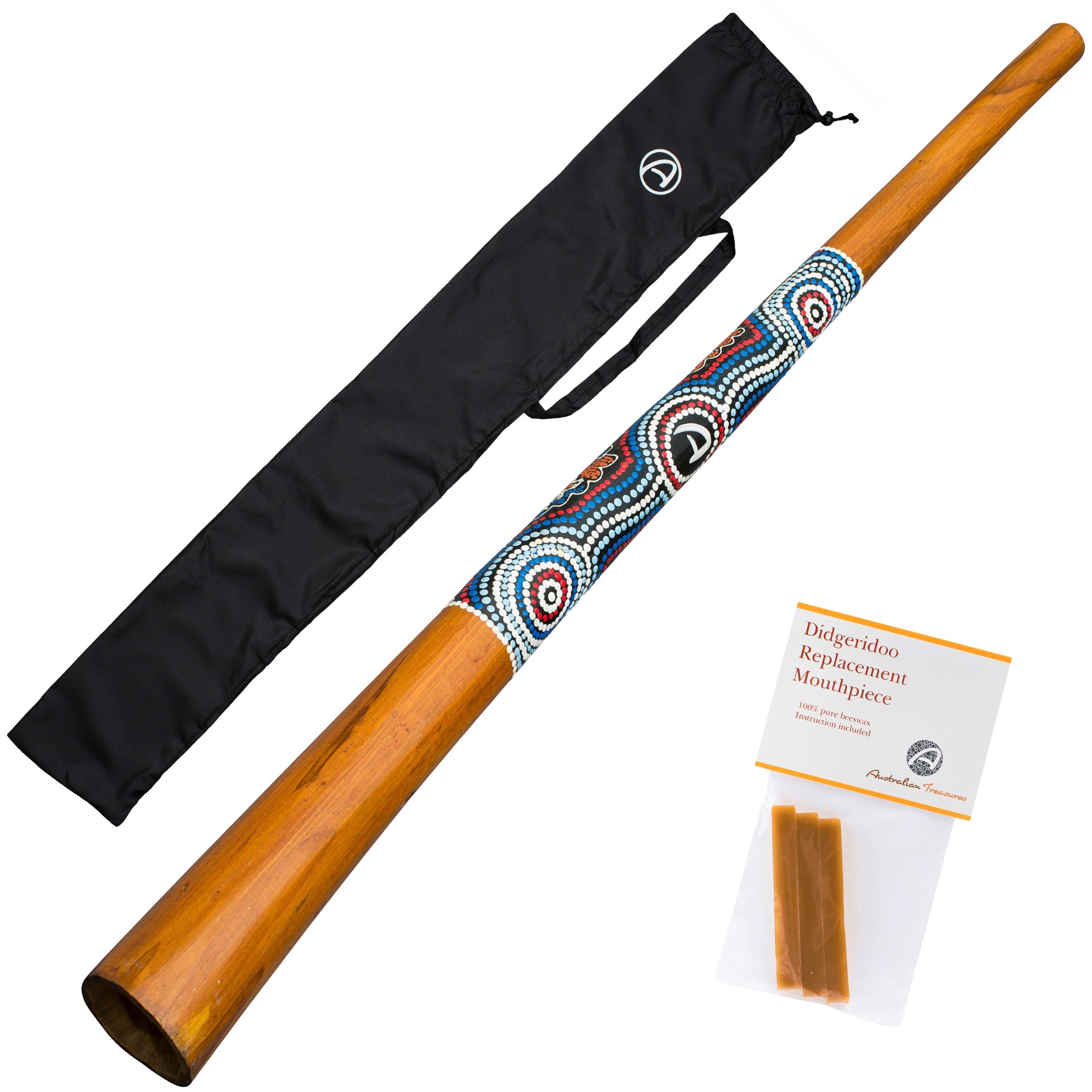didgeridoo hout 130cm - handbeschilderd - inclusief  bijenwas en didgeridootas. didgeridoo voor beginners
