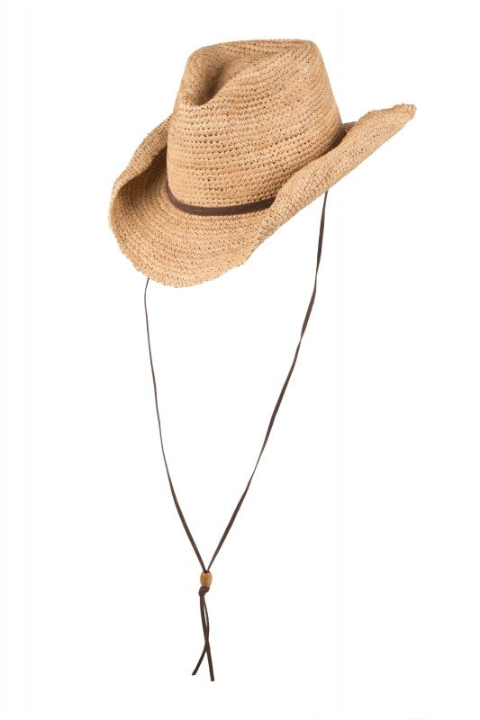 scippis indy raffia hoed – flexibele gehaakte strohoed met leren kinriem