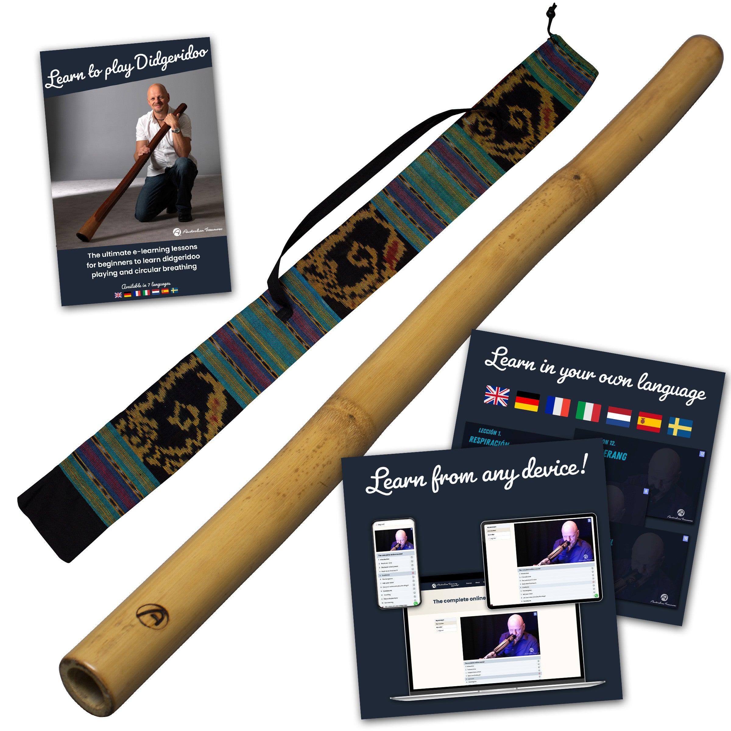 bamboo didgeridoo 120cm inclusief online cursus didgeridoo & circulaire ademhaling