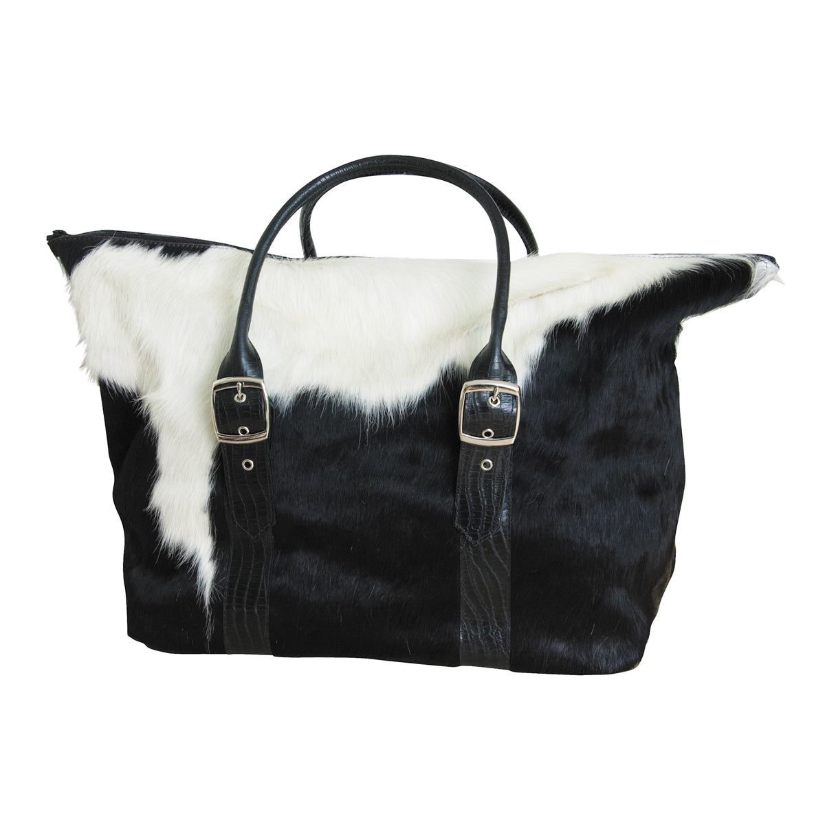 scippis reistas – travel bag cow – lederen weekendtas met koeienhuid – uniek & stijlvol voor reizen