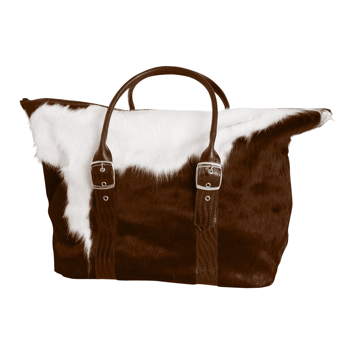 scippis reistas – travel bag cow – lederen weekendtas met koeienhuid – uniek & stijlvol voor reizen