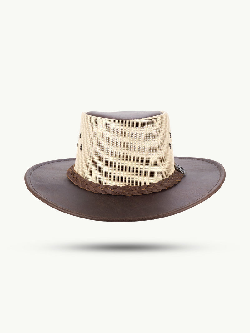 scippis hoed – darwin – leren outdoorhoed met mesh kroon – lichtgewicht & ademend voor warme dagen