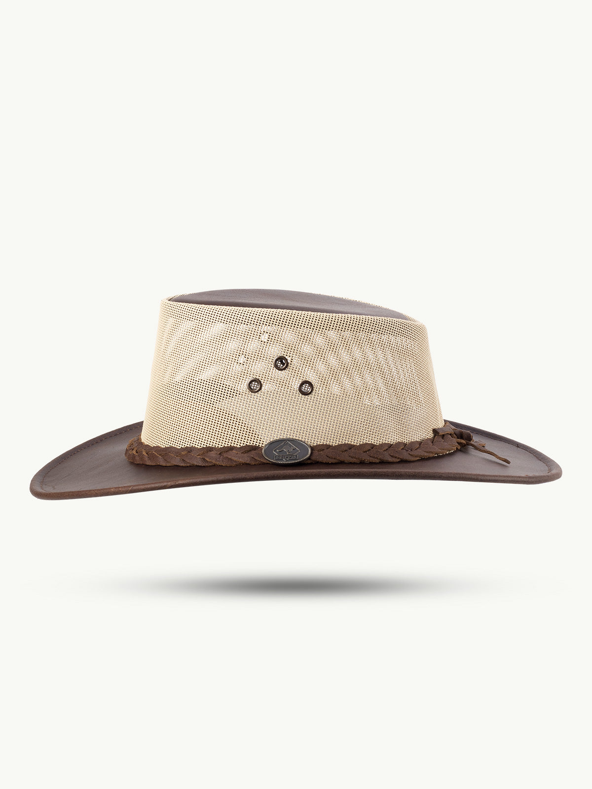 scippis hoed – darwin – leren outdoorhoed met mesh kroon – lichtgewicht & ademend voor warme dagen