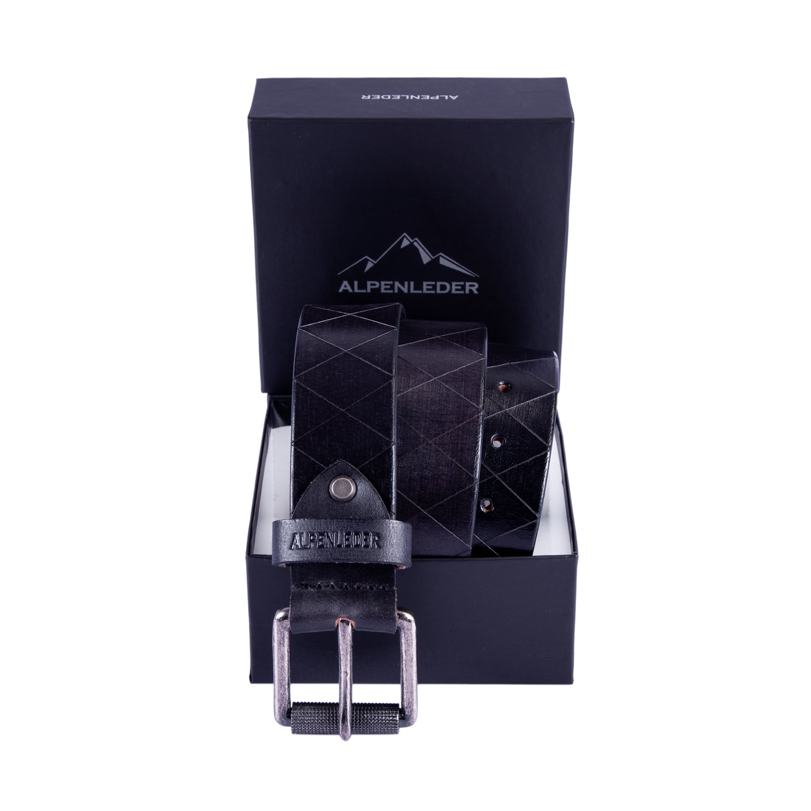 scippis belt raute – leren riem met ingeperst diamantpatroon en gesp