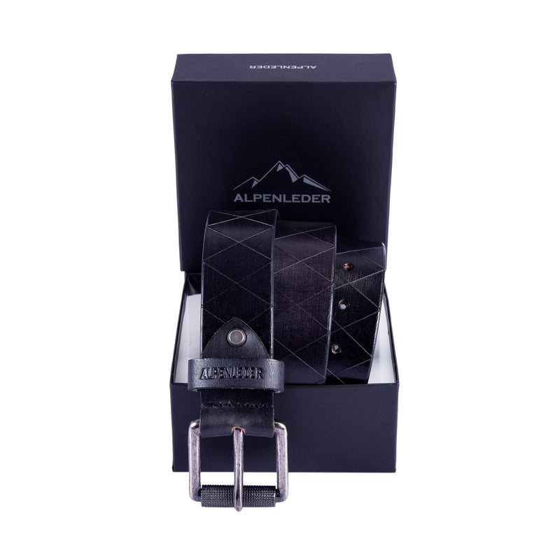 scippis belt raute – leren riem met ingeperst diamantpatroon en gesp